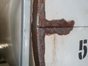 Leaking weld on oil storage tank
