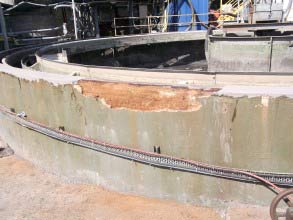 Water ingress had caused concrete damage on clarifier tank 
